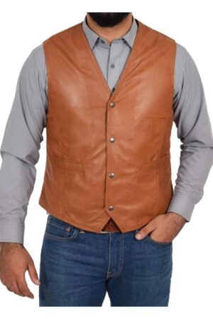 Mens Leather Traditional Waistcoat Petrelli Tan