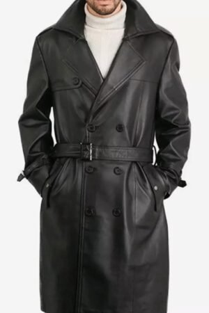 Mens Premium Double-Breasted Black Lambskin Leather Coat