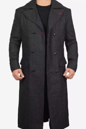 Mens Premium Double Breasted Grey Wool Coat
