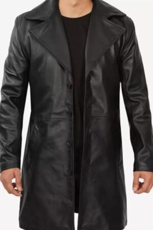 Mens Premium Lambskin Long Leather Coat Black