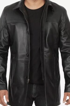 Mens Black Leather Car Coat – 3/4 Length Coat