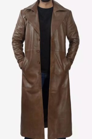 Men’s Real Lambskin Leather Full Length Brown Trench Coat