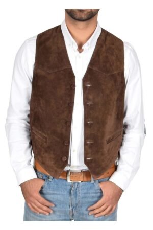 Mens Suede Button Fastening Waistcoat Don Brown