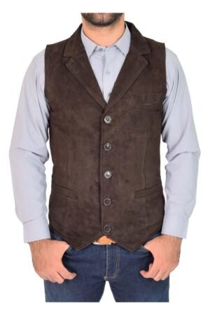 Mens Suede Buttoned Waistcoat Gilet Devin Brown