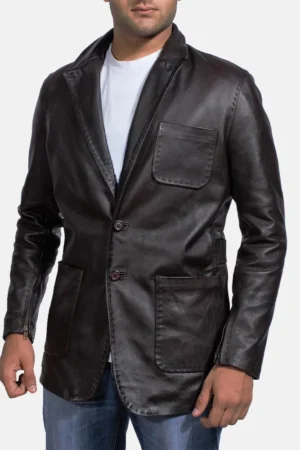 Wine Black Leather Blazer