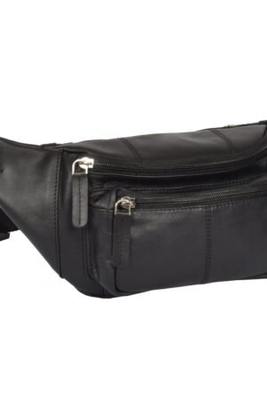 Real Mens Leather Belt Bag Leather Waist bag Black
