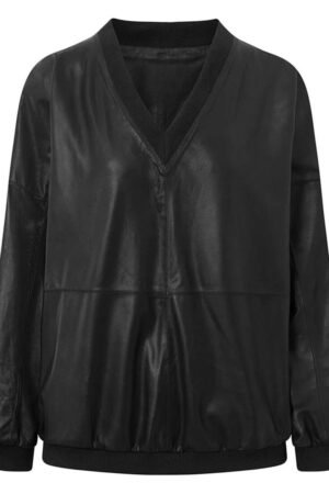 Sporty Kendra Long-Sleeved Women’s Leather Top Nero Black