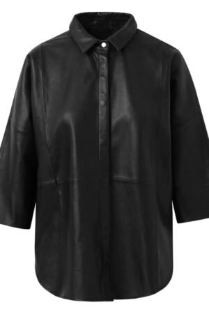 Tenna Loose Fitting Women’s Leather Shirt Nero Black