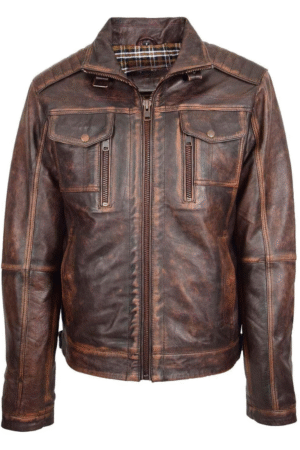 Mens Leather Urban Biker Style Jacket Hugo Brown Vintage