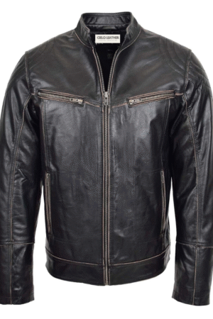 Mens Leather Vintage Biker Jacket Colin Dark Brown