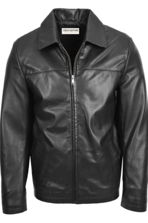 Mens Leather Zip Box Harrington Jacket James Black