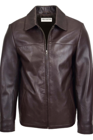 Mens Leather Zip Box Harrington Jacket James Brown