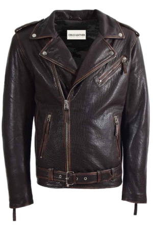 Mens Real New Zealand Leather Biker Style Jacket Zip Brando NELSON