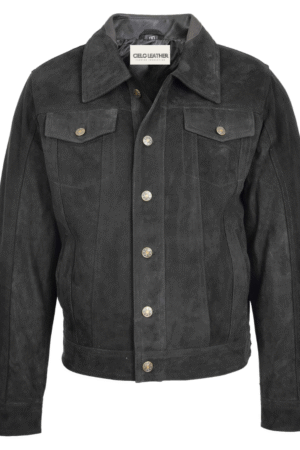 Mens Real Suede Trucker Harrington Jacket Daryl