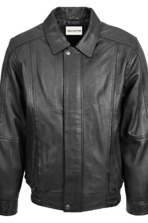 Mens Classic Leather Bomber Jacket Jim Black