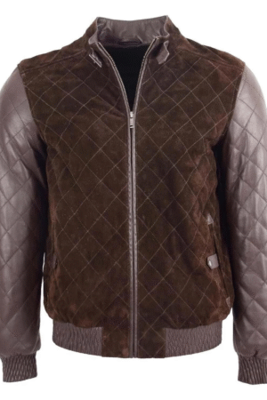 Mens Leather and Suede Bomber Varsity Jacket Bradley Brown