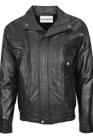 Mens Leather Bomber Blouson Jacket Robert Black