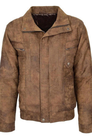 Mens Leather Bomber Blouson Jacket Robert Brown