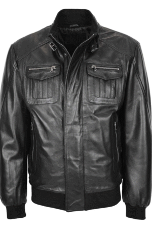 Mens Leather Bomber Flight Jacket Tom Black
