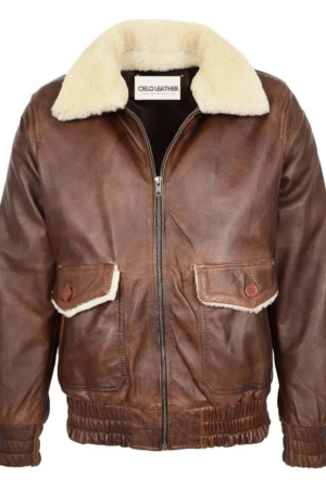 Mens Leather Bomber Jacket G-1 Aviator Style Cooper Brown
