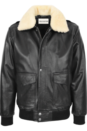 Mens Leather Bomber Jacket G-1 Aviator Style Jarrod Black