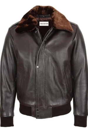 Mens Leather Bomber Pilot Jacket Removable Collar Leroy Brown