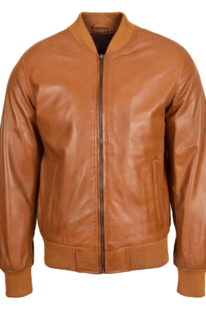 Mens Leather MA-1 Bomber Jacket Ryan Tan
