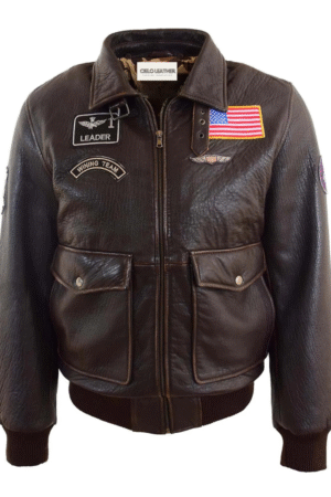 Mens Real Leather G-1 Bomber Jacket Airforce Badges FINCH Brown