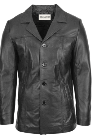 Mens Classic Leather Reefer Jacket Thrill Black