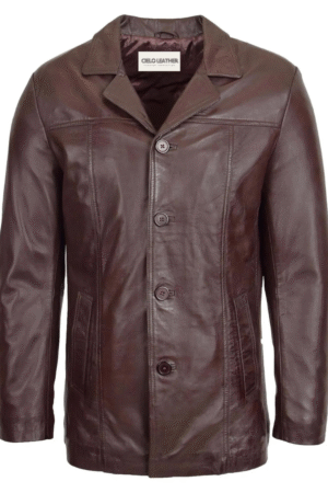 Mens Classic Leather Reefer Jacket Thrill Brown