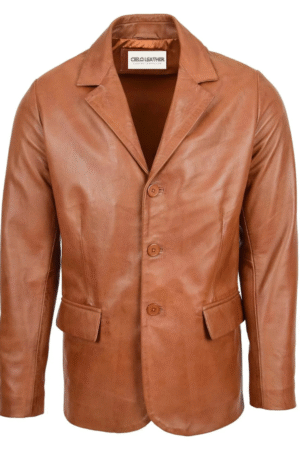 Mens Classic Three Button Soft Leather Blazer David Tan