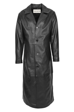 Mens Full Length Leather Blazer Style Coat Freddie Black