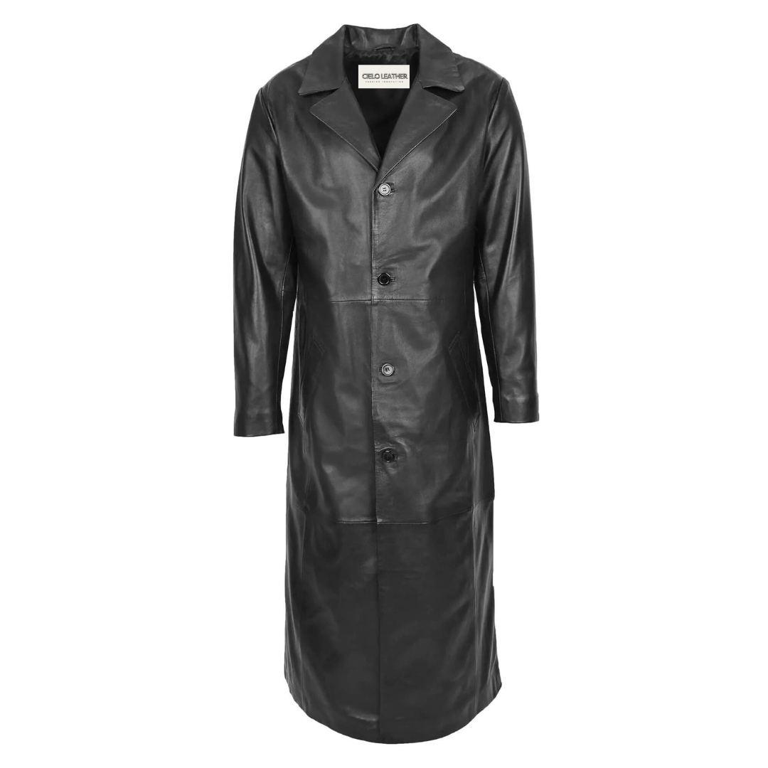 Mens Full Length Leather Blazer Style Coat Freddie Black