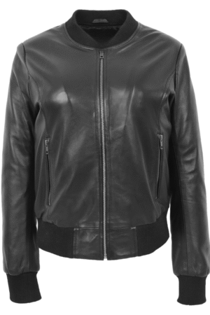 Womens Real Leather Varsity Bomber Jacket Faye Black