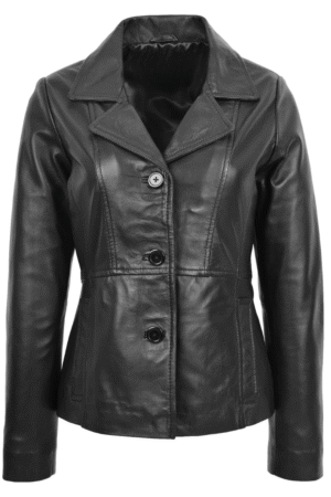 Womens Classic Three Button Leather Blazer
