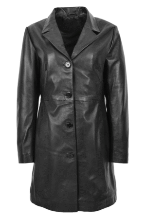Womens Classic F99 Style 3/4 Length Leather Coat Black