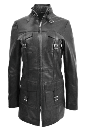 Womens Leather Dual Zip Fastening Jacket Kendall Black