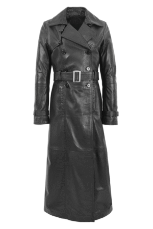 Womens Leather Full Length Trench Coat Sharon Black