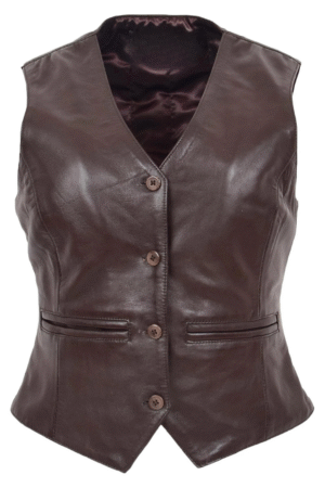 Womens Leather Classic Buttoned Waistcoat Rita Brown