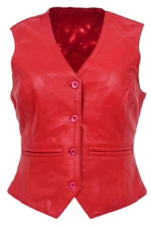 Womens Leather Classic Buttoned Waistcoat Rita Red