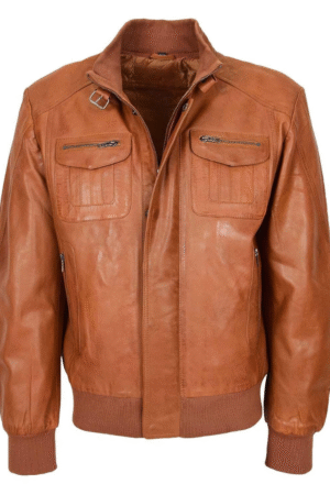 Mens Leather Bomber Flight Jacket Tom Tan