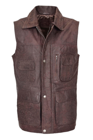 Mens Leather Multi Purpose Gilet Roger Brown