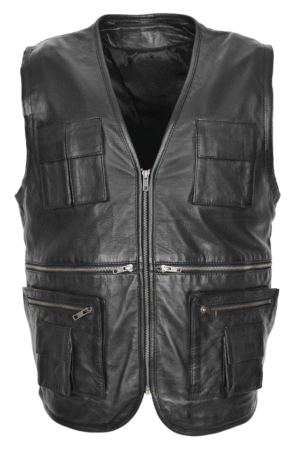 Mens Real Leather Multi-Purpose Waistcoat Gary Black