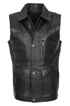 Multi Purpose Mens Leather Gilet Roger Black