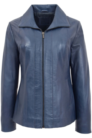 Womens Classic Zip Fastening Leather Jacket Julia Blue