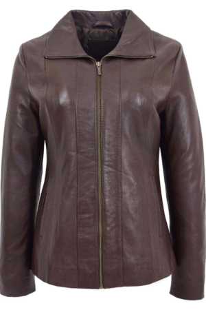 Womens Classic Zip Fastening Leather Jacket Julia Brown