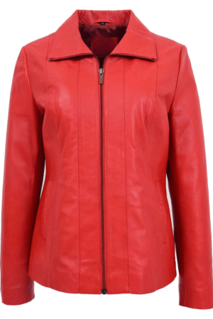 Womens Classic Zip Fastening Leather Jacket Julia Red