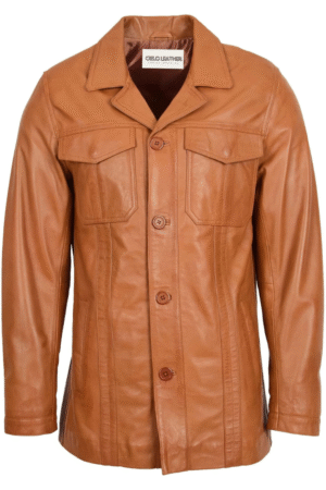 Mens Leather Reefer Jacket Buttoned Blazer Derek Tan