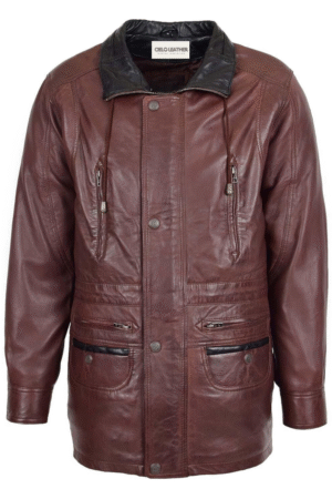 Mens Leather Winter Car Coat Hip Length Jason Brown