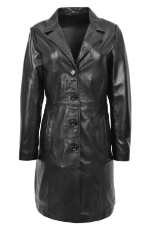Womens Classic Soft 3/4 Length Leather Coat Macey Black